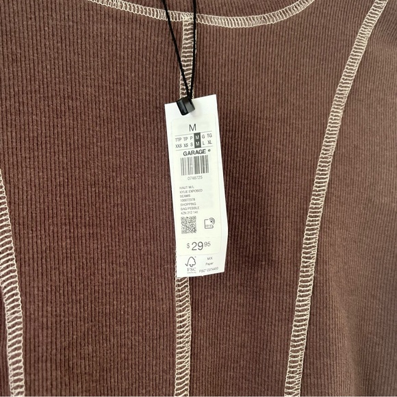 Garage Long Sleeve Brown Crop Top NWT - Picture 2 of 7